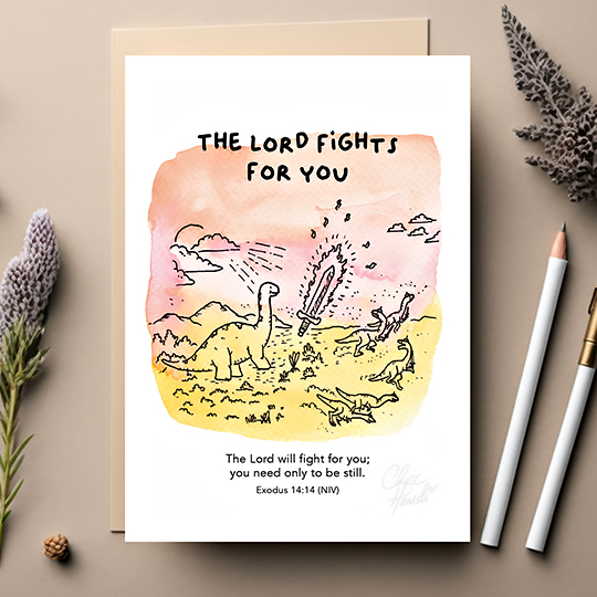CHEZHEMDI Dino Postcard (The Promises Of God Collection) - The Lord Fights For You A6