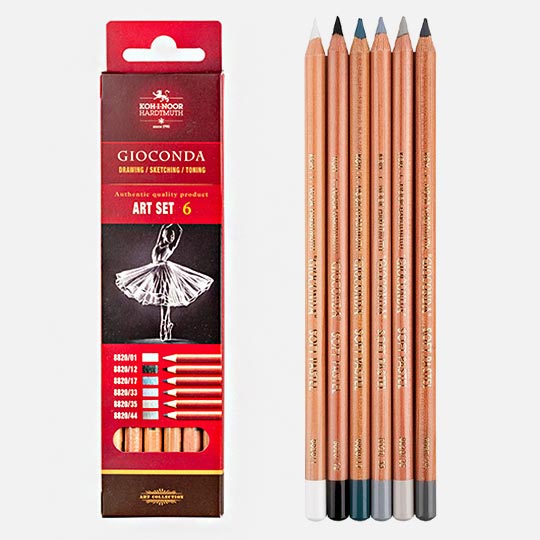 KOH-I-NOOR Gioconda Soft Pastel Pencil Drawing Art Grey Set x 6