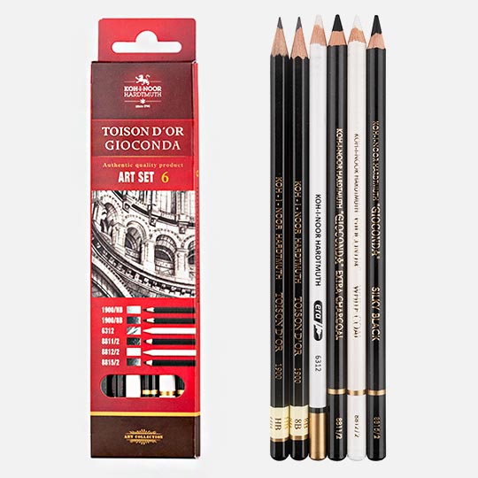 KOH-I-NOOR Toison D'or Gioconda Soft Pastel Pencil Drawing Art Set x 6