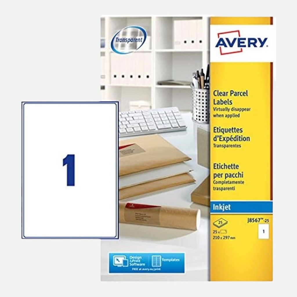 AVERY Clear Shipping Parcel Label A4 x 25