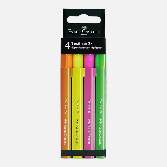 FABER-CASTELL Textliner 38 Fluorescent Highlighter Set x 4