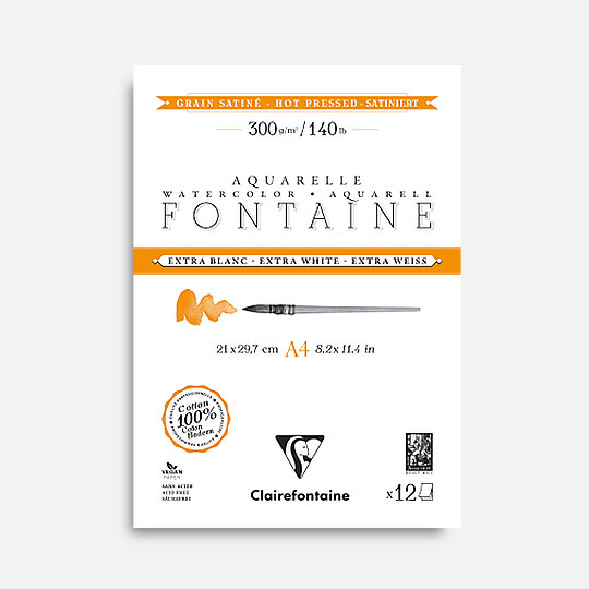 CLAIREFONTAINE Fontaine Extra White Watercolor Paper Pad Hot Press 300gsm A4 x 12