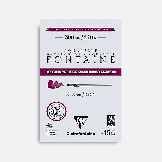 CLAIREFONTAINE Fontaine Extra White Watercolor Paper Pad Cold Press 300gsm 10cm x 15cm x 15