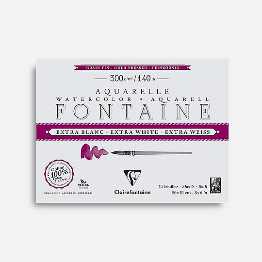 CLAIREFONTAINE Fontaine Extra White Watercolor Paper Pad Cold Press 300gsm 20cm x 15cm x 15
