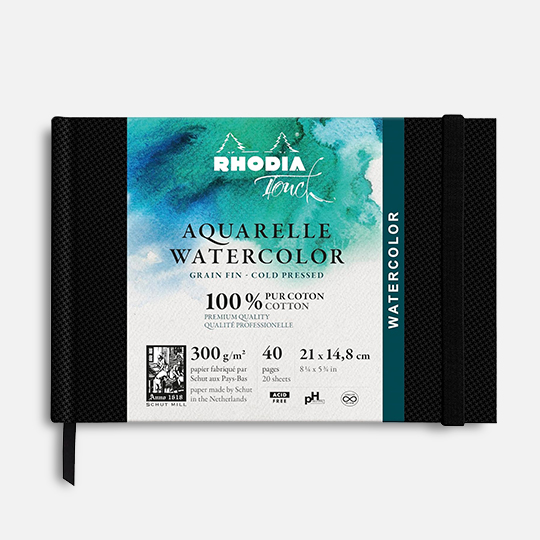 RHODIA Touch 100% Cotton Hot Press Watercolor Paper Sketchbook 300gsm Landscape A5 x 20