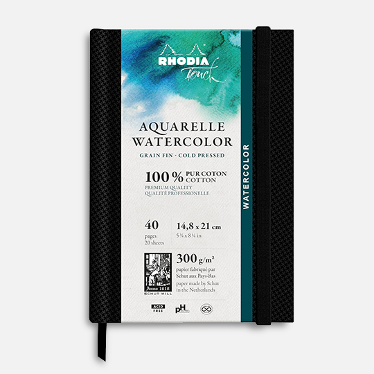 RHODIA Touch 100% Cotton Watercolor Paper Book 300gsm Hot Press Portrait A5 x 20