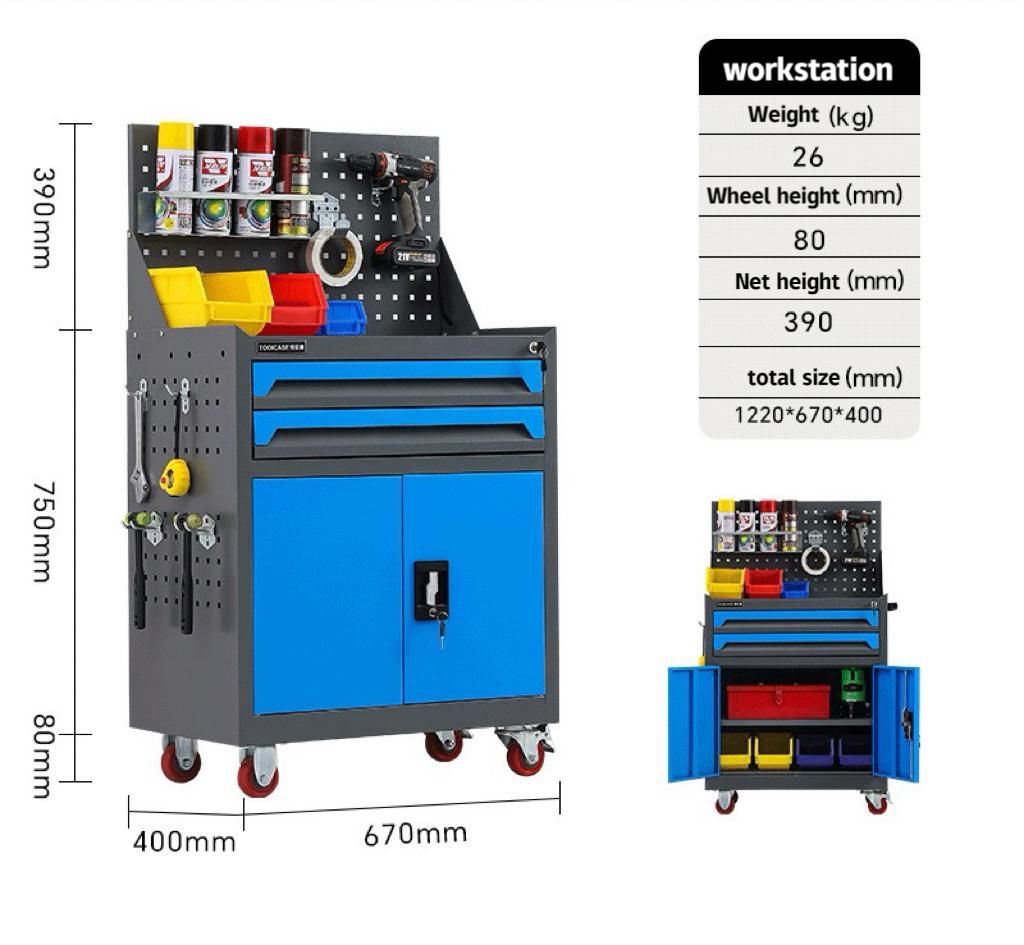 OVJ Makerspace Mobile Metal Workstation 40cm x 67cm x 1.22m Blue (Installation Not Included)
