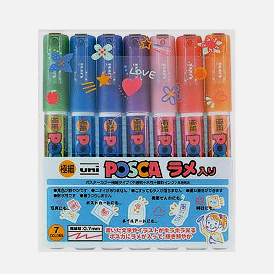 UNI Posca Acrylic Glitter Marker Extra Fine Tip Set x 7