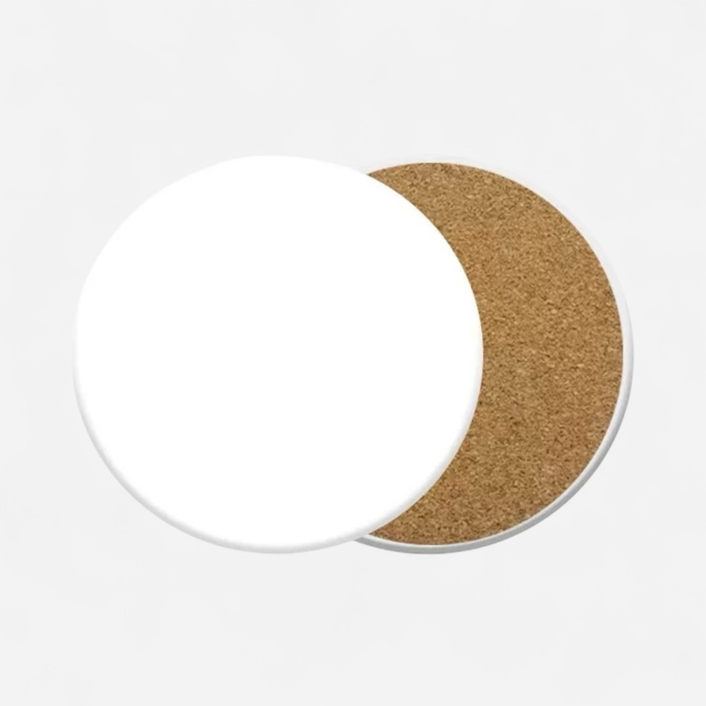 OVJ Ceramic Tile Coaster Matt White Circle 10cm (Cork Base Included)