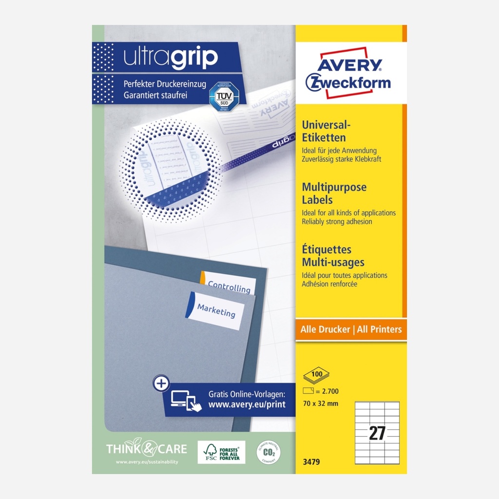 AVERY Zweckform Multi-Purpose Label 100-Sheet 32mm x 70mm x 27