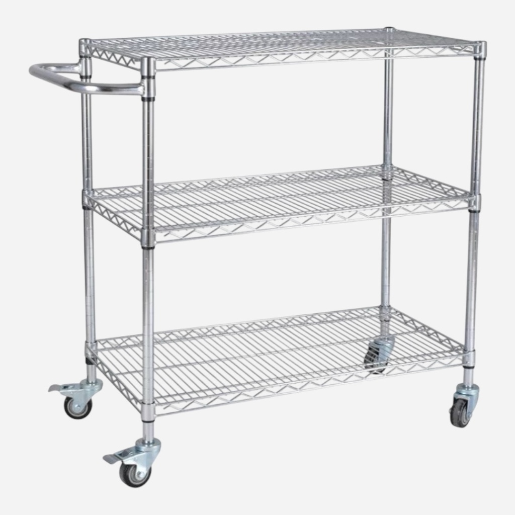 OVJ Mobile Metal Utility Cart 3-Tier 60cm x 45cm x 80cm (Installation Not Included)