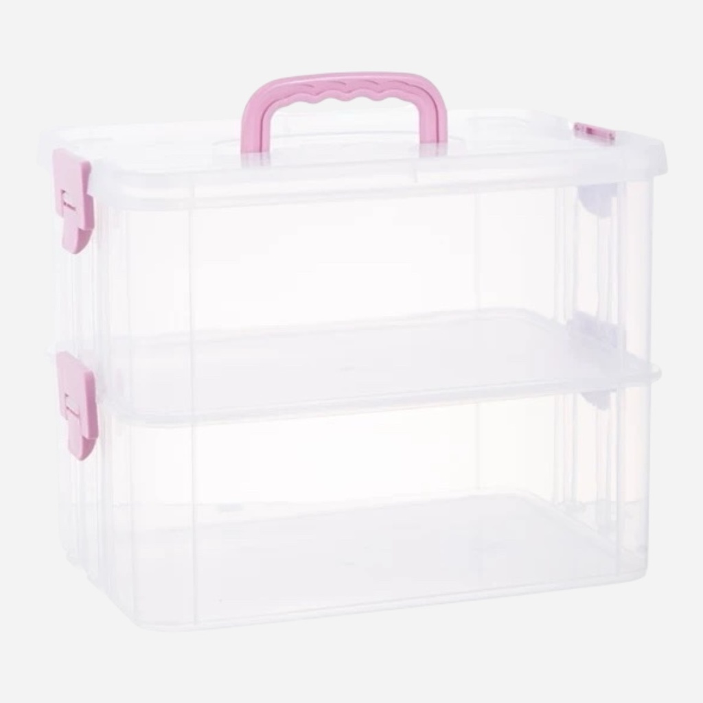 OVJ Plastic Storage Box 2-Tier 13cm x 23cm x 34cm Pink