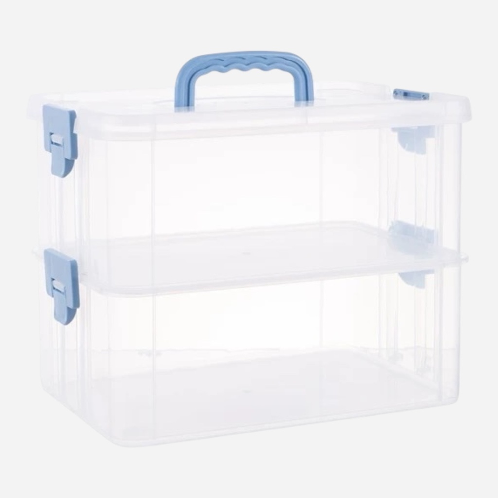 OVJ Plastic Storage Box 2-Tier 13cm x 23cm x 34cm Blue