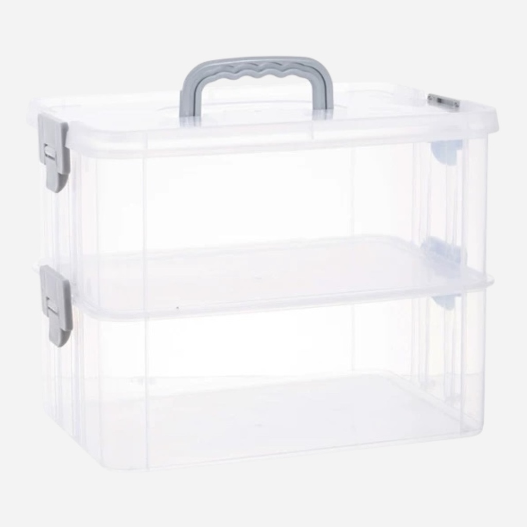 OVJ Plastic Storage Box 2-Tier 13cm x 23cm x 34cm Grey