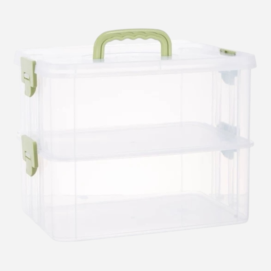 OVJ Plastic Storage Box 2-Tier 13cm x 23cm x 34cm Green