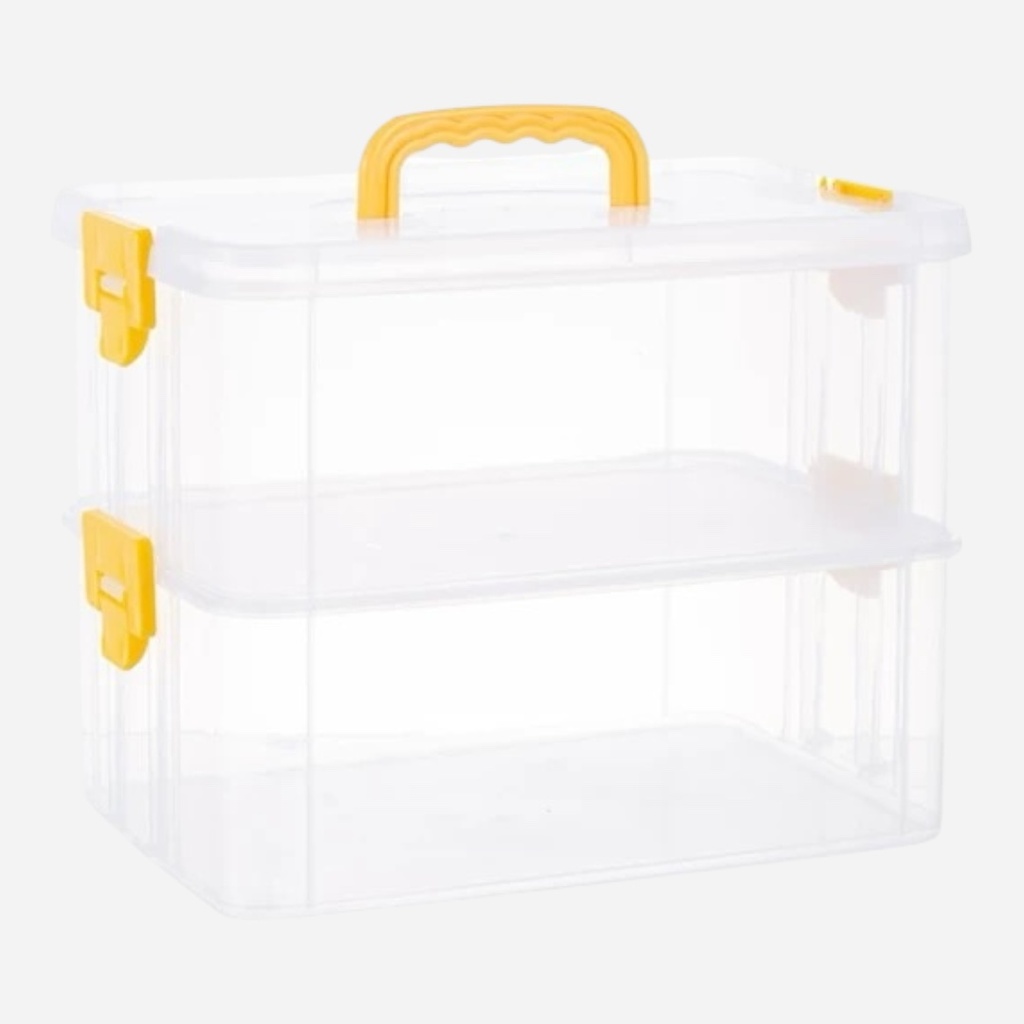 OVJ Plastic Storage Box 2-Tier 13cm x 23cm x 34cm Yellow