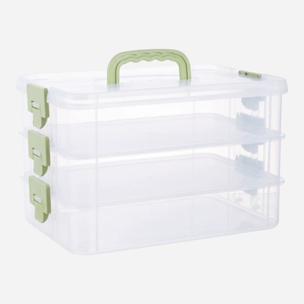 OVJ Plastic Storage Box 3-Tier 7cm x 23cm x 34cm Green