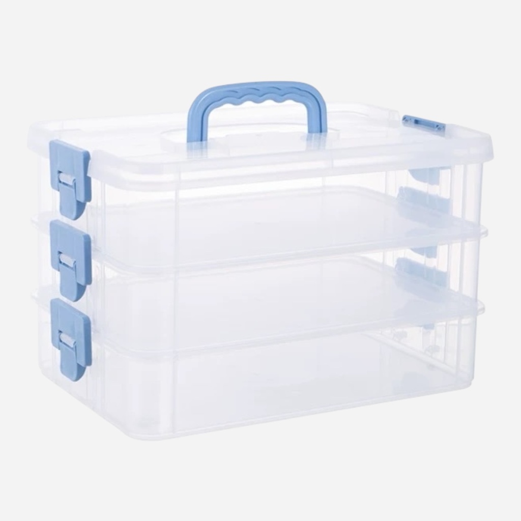OVJ Plastic Storage Box 3-Tier 7cm x 23cm x 34cm Blue