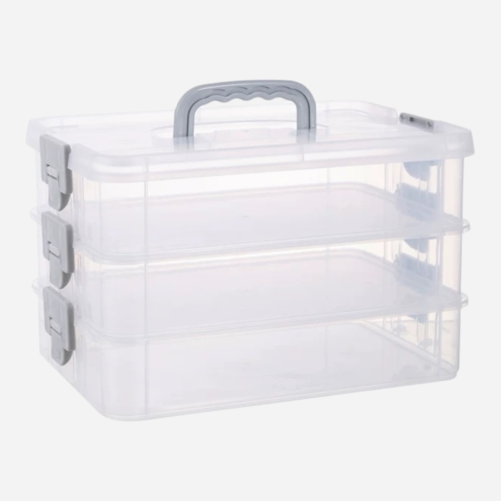 OVJ Plastic Storage Box 3-Tier 7cm x 23cm x 34cm Grey