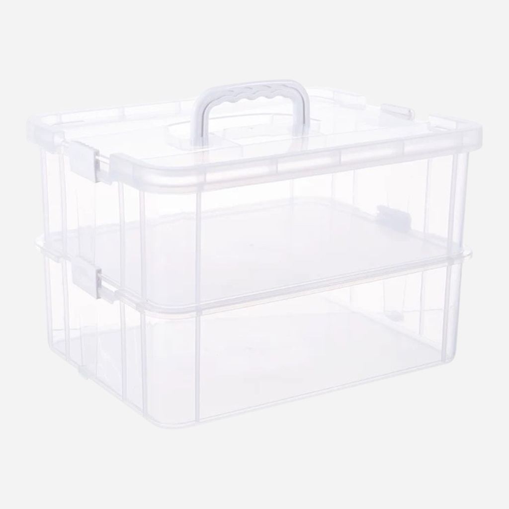 OVJ Plastic Storage Box 2-Tier 13cm x 23cm x 34cm White