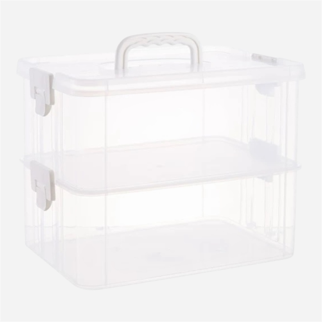 OVJ Plastic Storage Box 2-Tier 13cm x 23cm x 34cm White