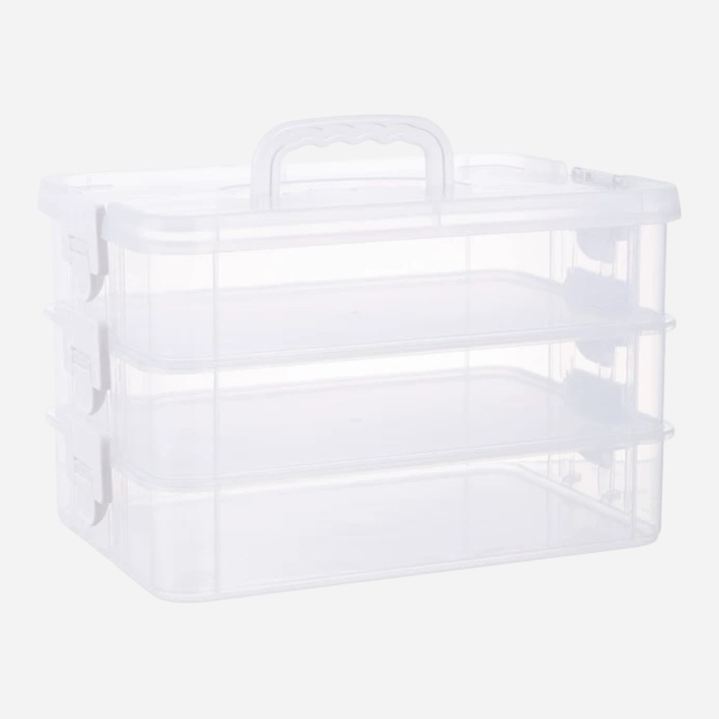 OVJ Plastic Storage Box 3-Tier 7cm x 23cm x 34cm White