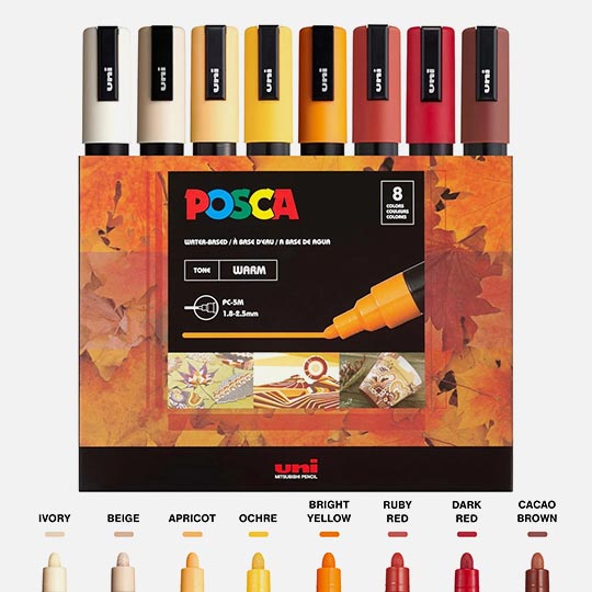 UNI Posca Acrylic Marker Medium Tip Warm Color Set x 8