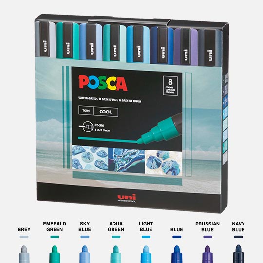 UNI Posca Acrylic Marker Medium Tip Cool Color Set x 8
