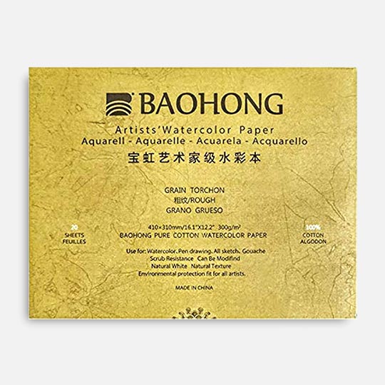 BAOHONG Artist 100% Cotton Watercolor Paper Pad Rough 300gsm 31cm x 41cm x 20