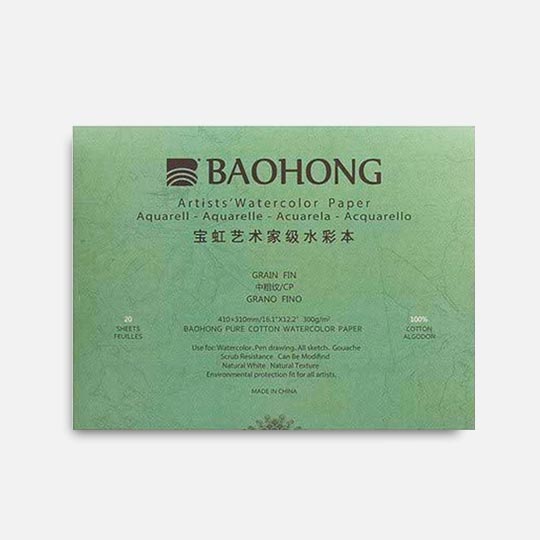 BAOHONG Artist 100% Cotton Watercolor Paper Pad 300gsm Cold Press 15cm x 23cm x 20