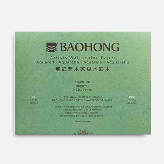 BAOHONG Artist 100% Cotton Watercolor Paper Pad Cold Press 300gsm 35cm x 50cm x 20