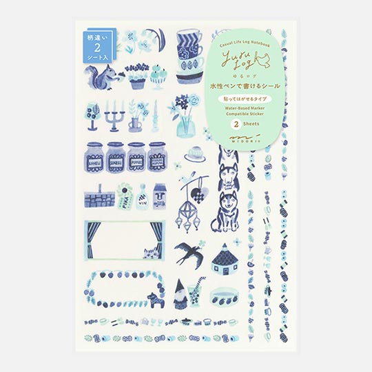 MIDORI Yuru Log Sticker Blue Nordic x 2