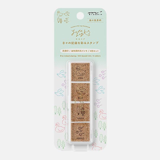 MIDORI Yuru Log Paintable Pre-inked Stamp Forest Scenery