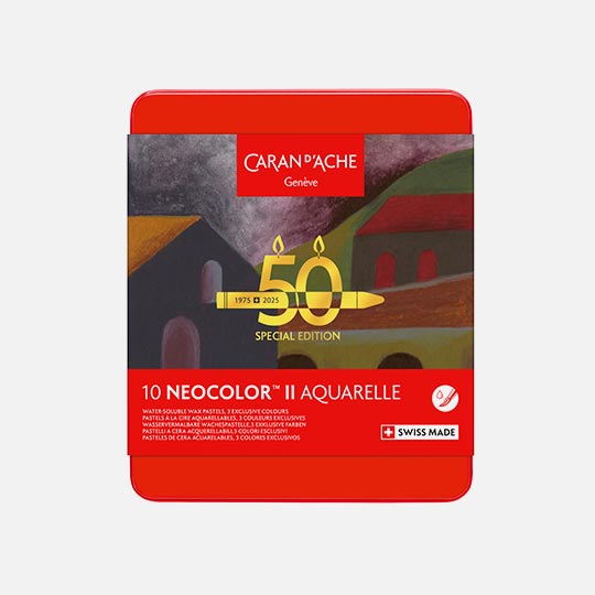 CARAN D'ACHE Neocolor II Water-Soluble Wax Pastel 50th Anniversary Dark Color Set x 10 (Includes 3 Exclusive Colors)