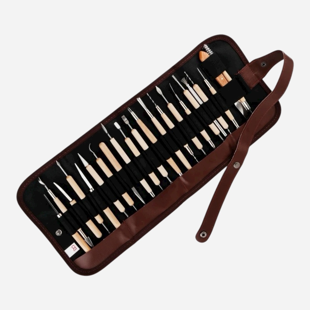 OVJ Potters Sculpting Tool Set x 22 (Canvas Bag Included)