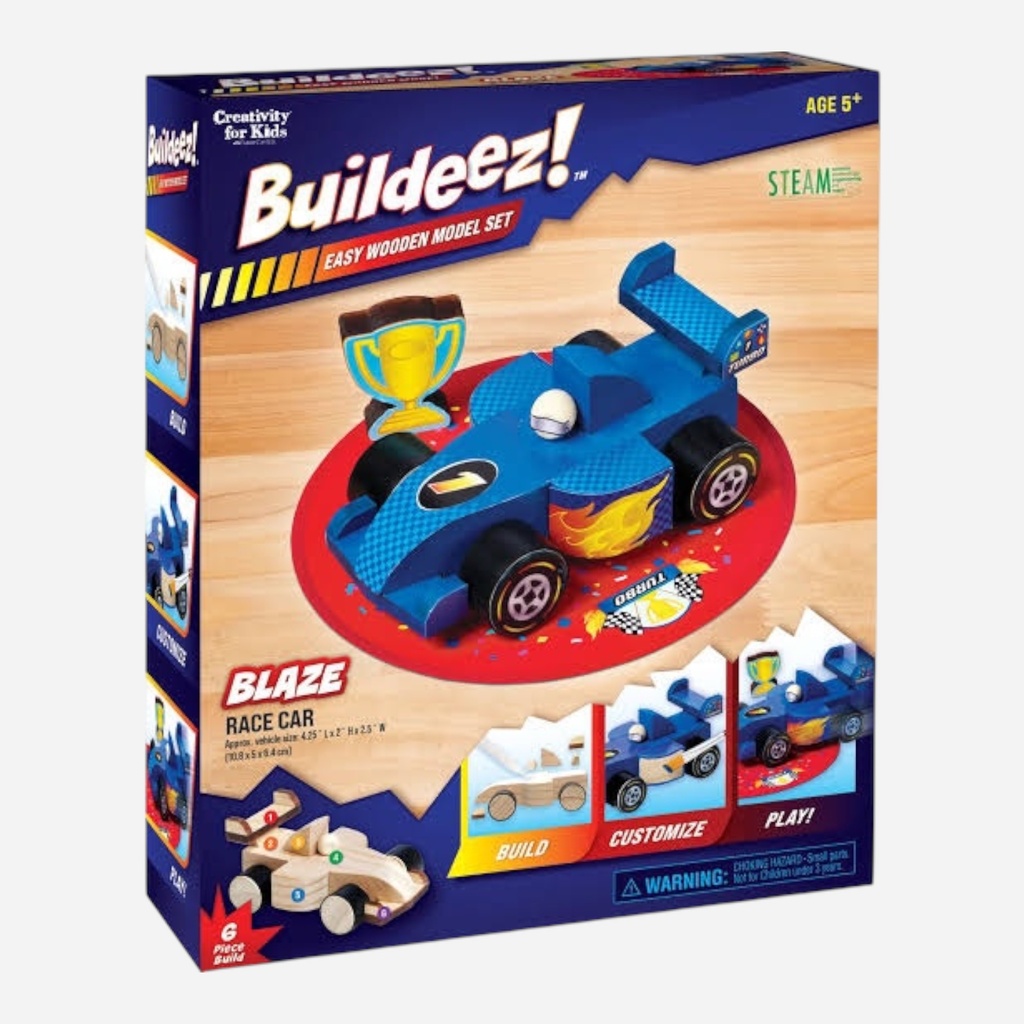 FABER-CASTELL Creativity For Kids Buildeez! Easy Wooden Model Set Blaze Race Car