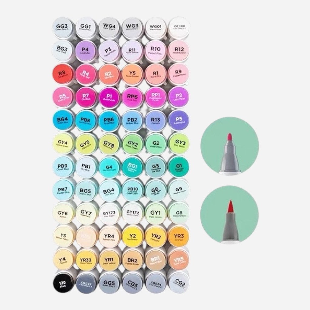 OHUHU Dual Alcohol Marker Brush/Fine Tip Set x 72