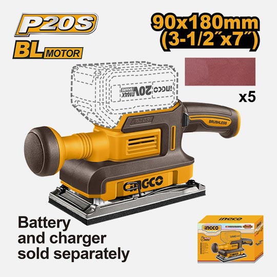 INGCO Cordless Finishing Sander (Battery & Charger Not Included)