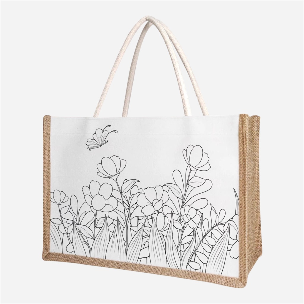 OVJ Spliced Tote Bag Painting Kit 15cm x 22cm x 32cm (12-Color Paint Pot & Brushes Included)