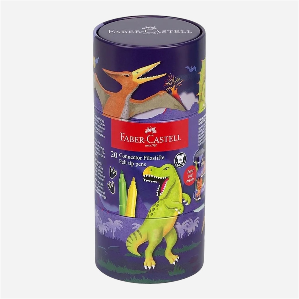 FABER-CASTELL Connector Felt Tip Pen Dinosaur Tin Set x 20