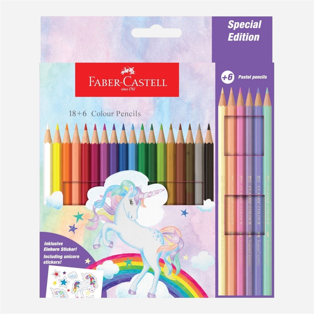 FABER-CASTELL Color Pencil Set x 24 (Unicorn Stickers Included)