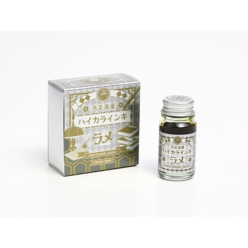 TERANISHI Taisho Roman Lame Haikara Guitar Fountain Pen Ink 12ml Glitter Emotional Olive