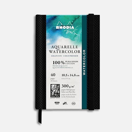 RHODIA Touch 100% Cotton Watercolor Paper Book 300gsm Cold Press Portrait A6 x 20