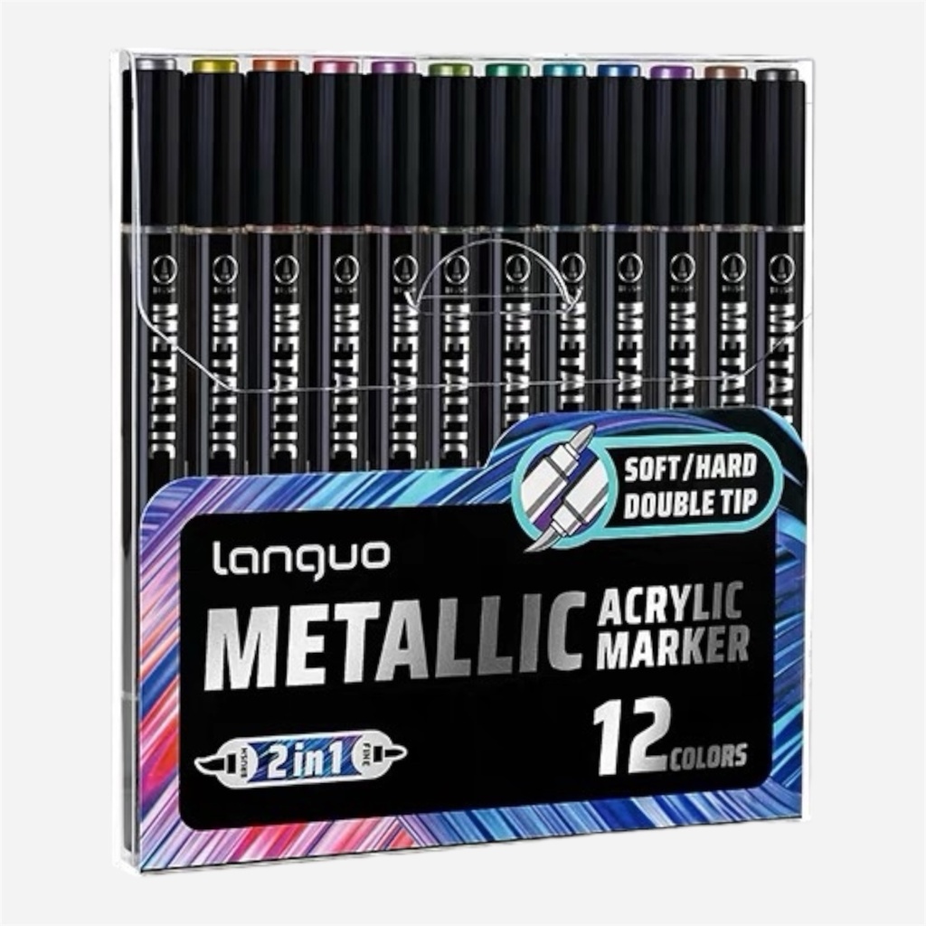 LANGUO Acrylic Brush Marker Metallic Set x 12