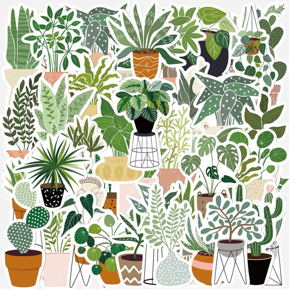 OVJ Waterproof Sticker Potted Plants x 50