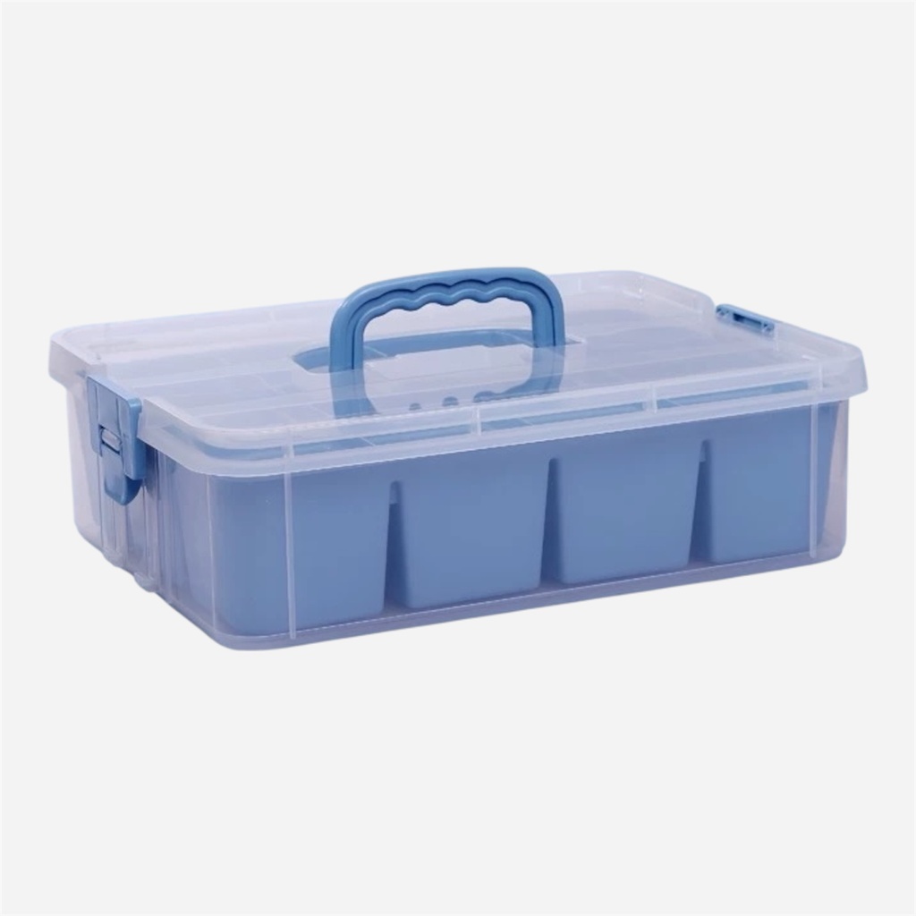 OVJ Plastic Storage Box 1-Tier 13cm x 23cm x 34cm Blue (Sorting Tray Included)