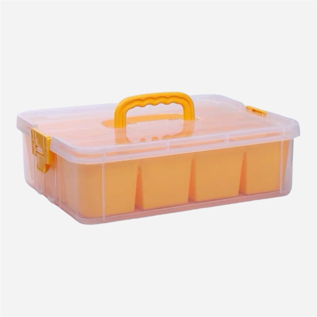 OVJ Plastic Storage Box 1-Tier 13cm x 23cm x 34cm Yellow (Sorting Tray Included)