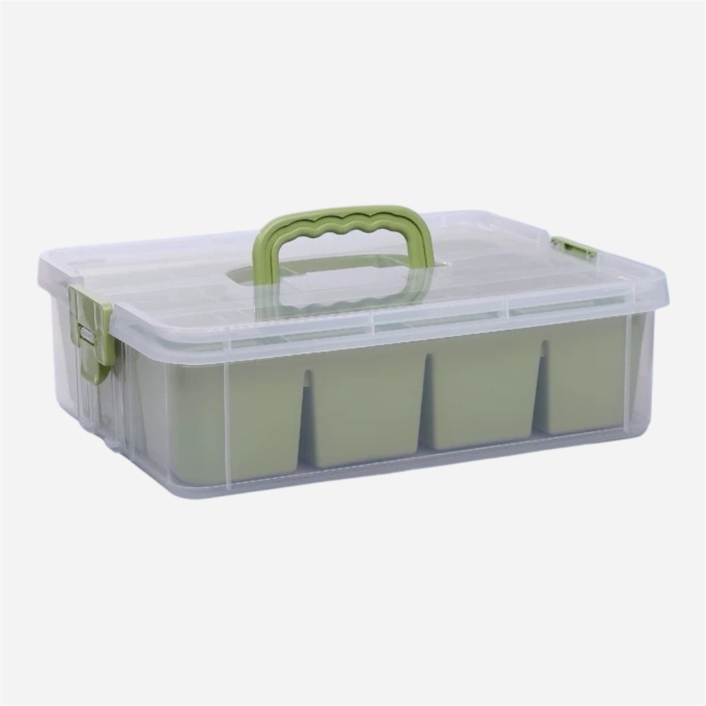 OVJ Plastic Storage Box 1-Tier 13cm x 23cm x 34cm Green (Sorting Tray Included)