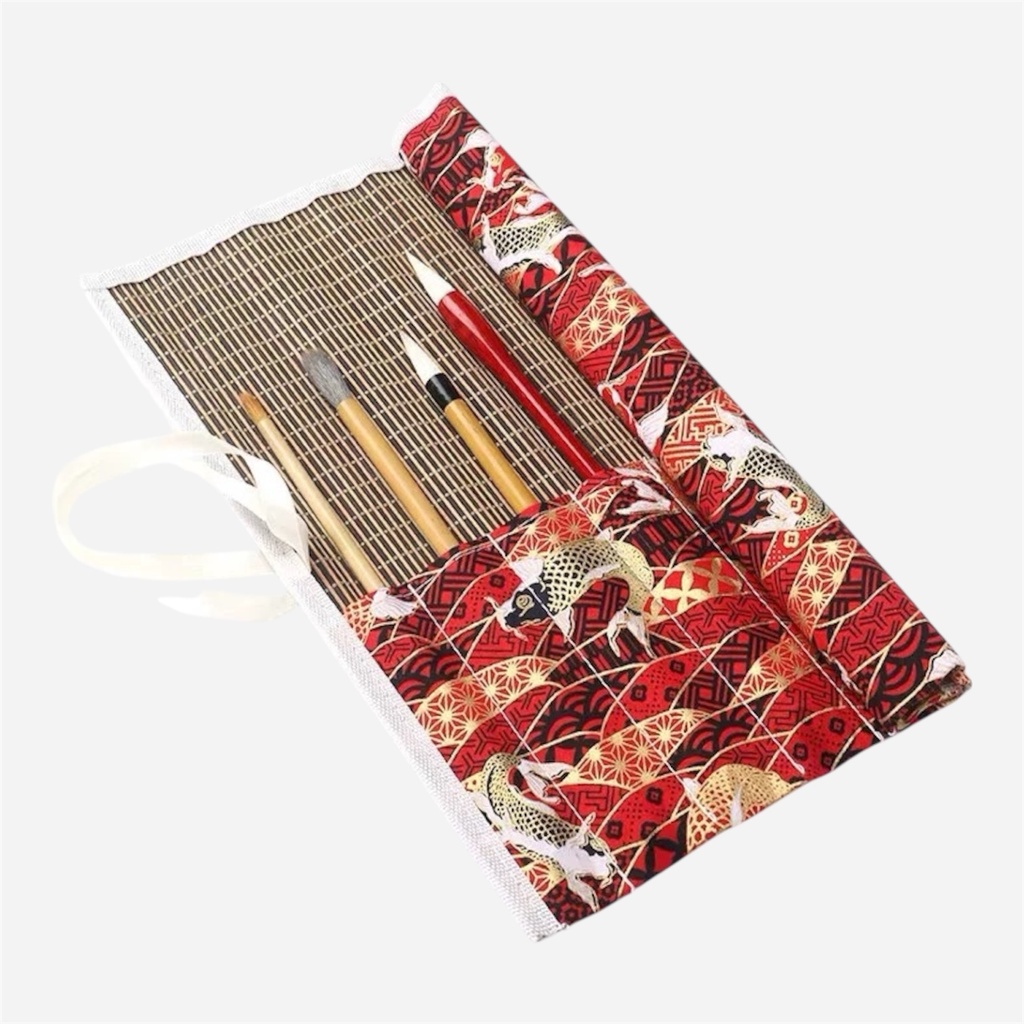OVJ Bamboo Brush Roll Red (For Long Brushes)