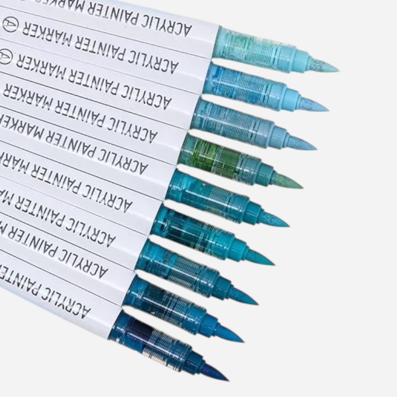 LANGUO Acrylic Brush Marker Dusty Blue Set x 9